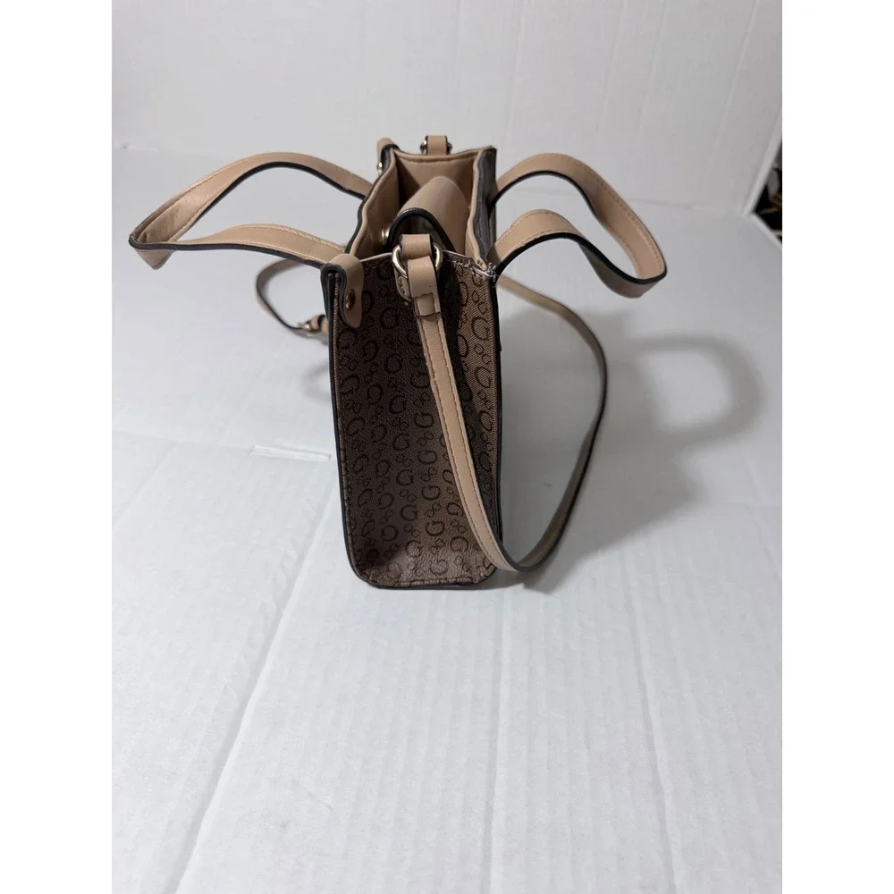Guess Los Angeles Mini Crossbody Tote Bag Brown Tan Logo Print Satchel Handbag